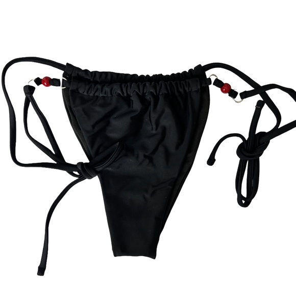 Black Beaded Halter Tie Sides Thong Bikini Set - Picture 7 of 12